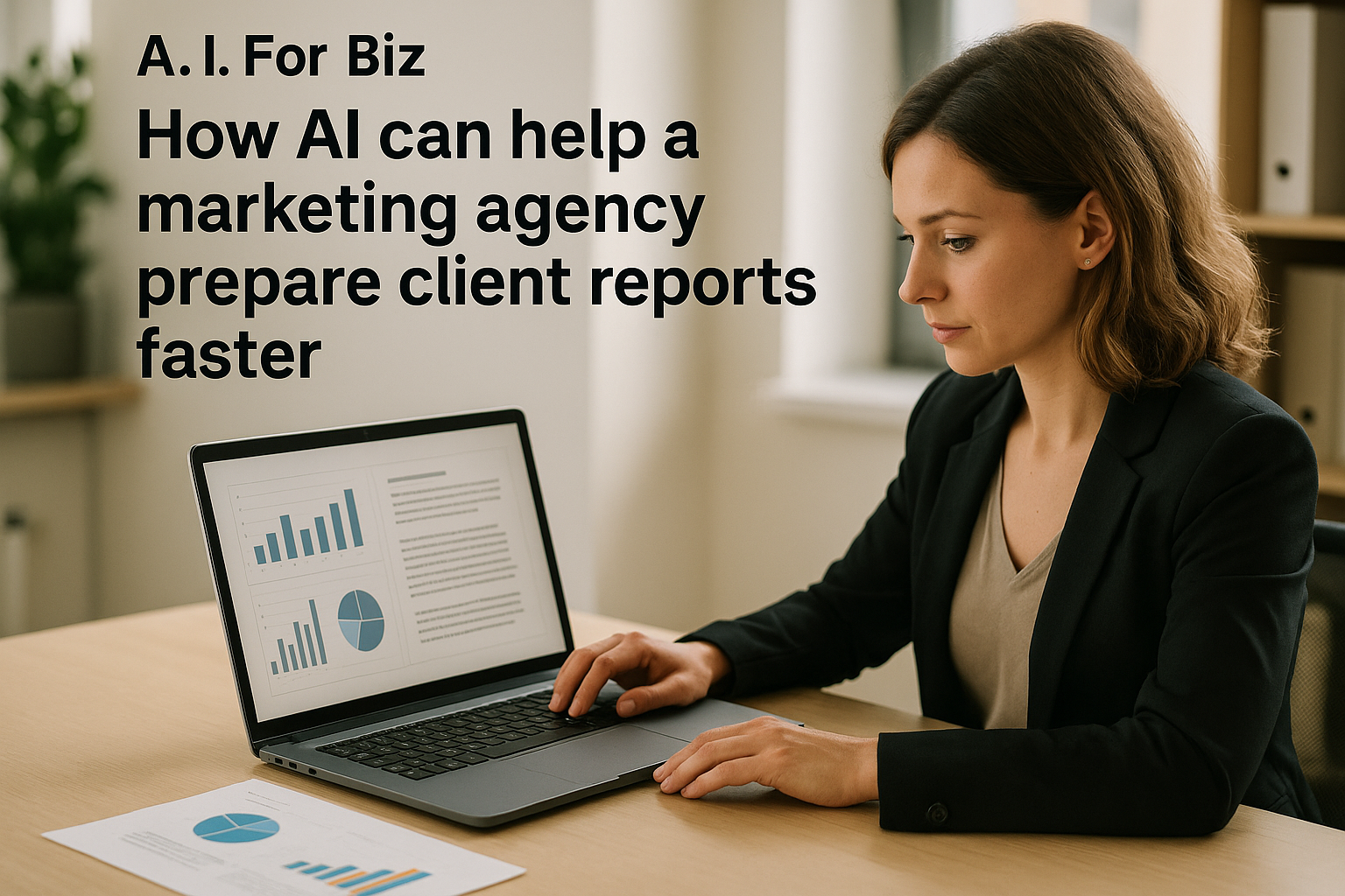Small business workflow scene for How AI can help a marketing agency prepare client reports faster