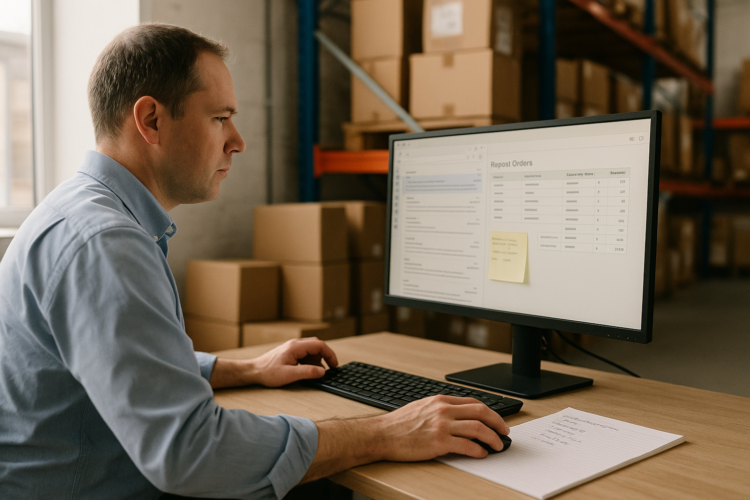 Small business workflow scene for How AI can help a wholesaler process repeat orders from email