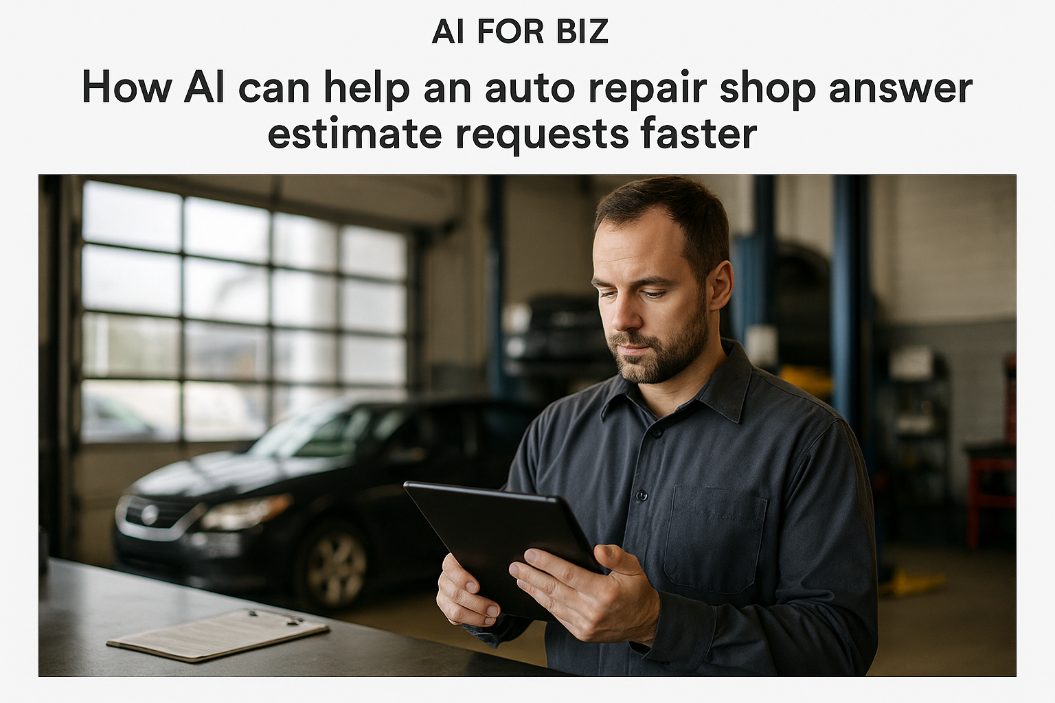Small business workflow scene for How AI can help an auto repair shop answer estimate requests faster