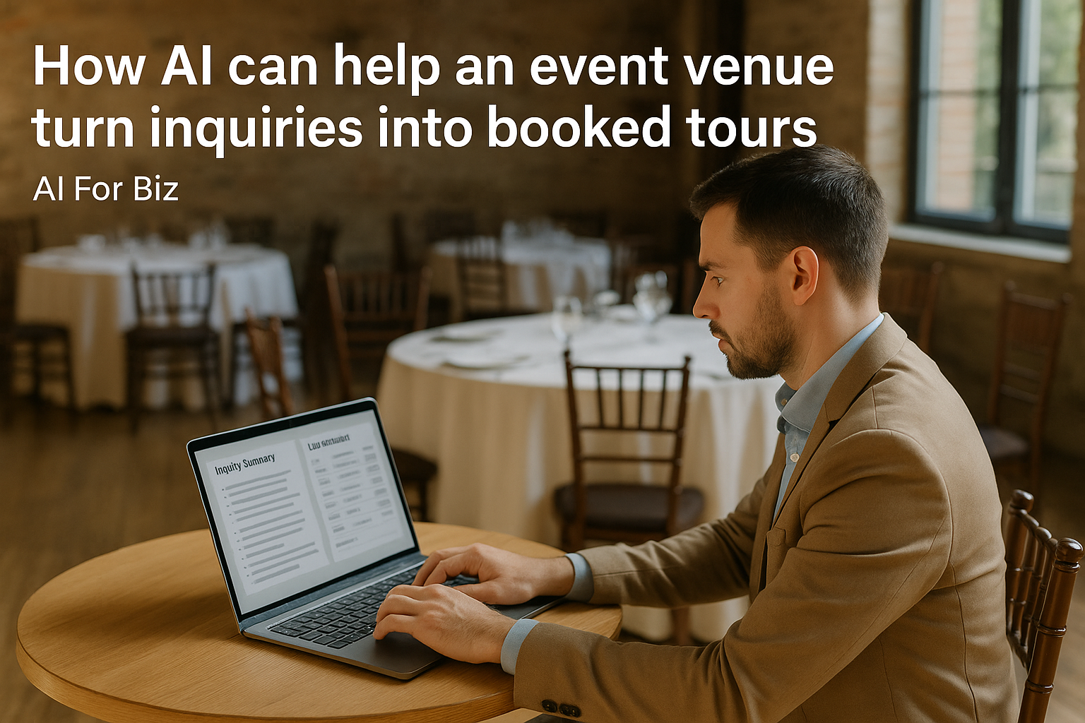 Small business workflow scene for How AI can help an event venue turn inquiries into booked tours