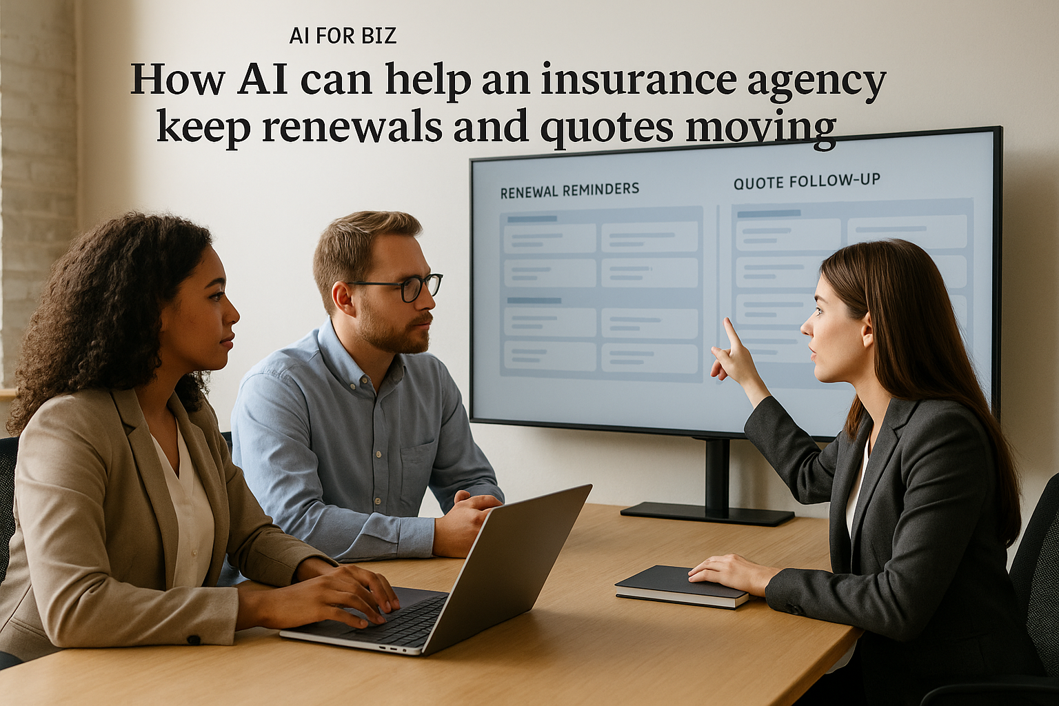 Small business workflow scene for How AI can help an insurance agency keep renewals and quotes moving